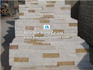 White Quartzite + Yellow Sandstone Stone Cladding,Quartzite & Sandstone Culture Stone,Natural Stone Wall Panels,Real Thin Stone Veneer,Natural Ledgestone,White + Yellow Stacked Stone
