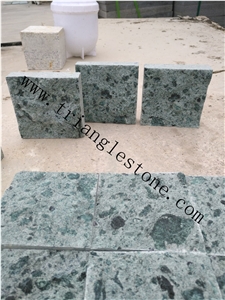 China Peacock Green Stone Tiles for Pool Coping