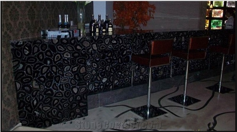 Black Agate Stone Slabs/ Trasparent Gemstone Slabs /Black Semi Precious Stone/ Wall Stone& Table Stone with Various Colors