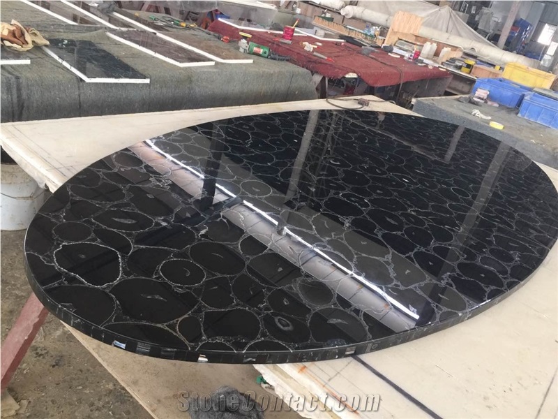 Black Agate Stone Slabs/ Trasparent Gemstone Slabs /Black Semi Precious Stone/ Wall Stone& Table Stone with Various Colors