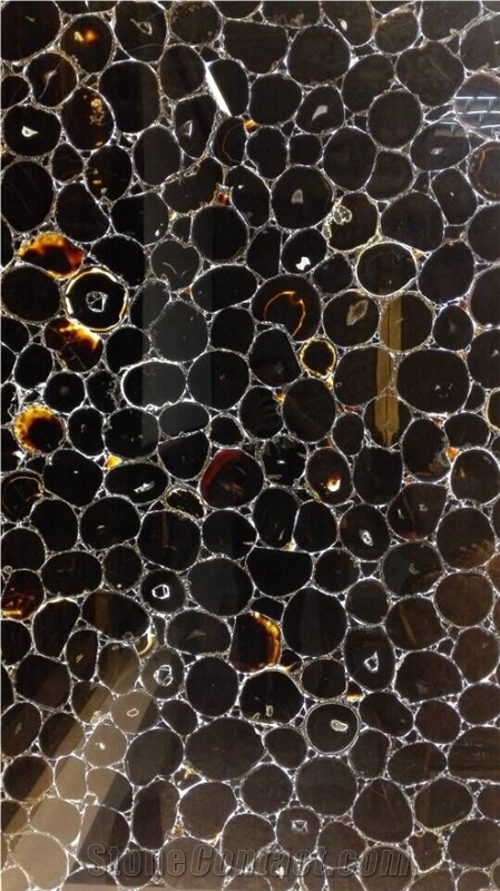 Black Agate Stone Slabs/ Trasparent Gemstone Slabs /Black Semi Precious Stone/ Wall Stone& Table Stone with Various Colors