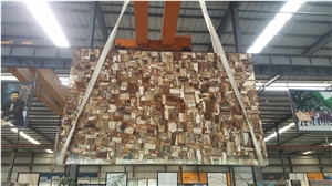 Petrified Wood Semi Precious Slab, Square Gemstone Panels, Polished Natural Materials, Reception Countertop Good Price,Own Factory,Tvbackgroud Backlit