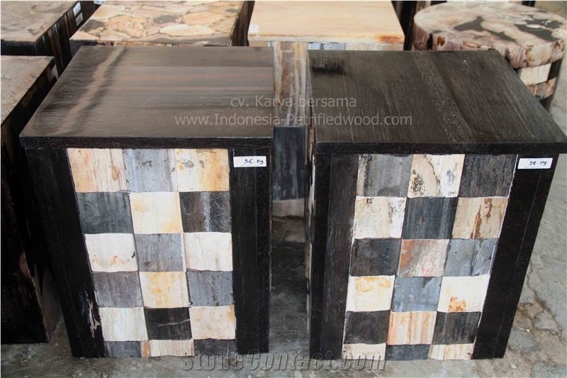 Petrified Wood Stool Square Hollow