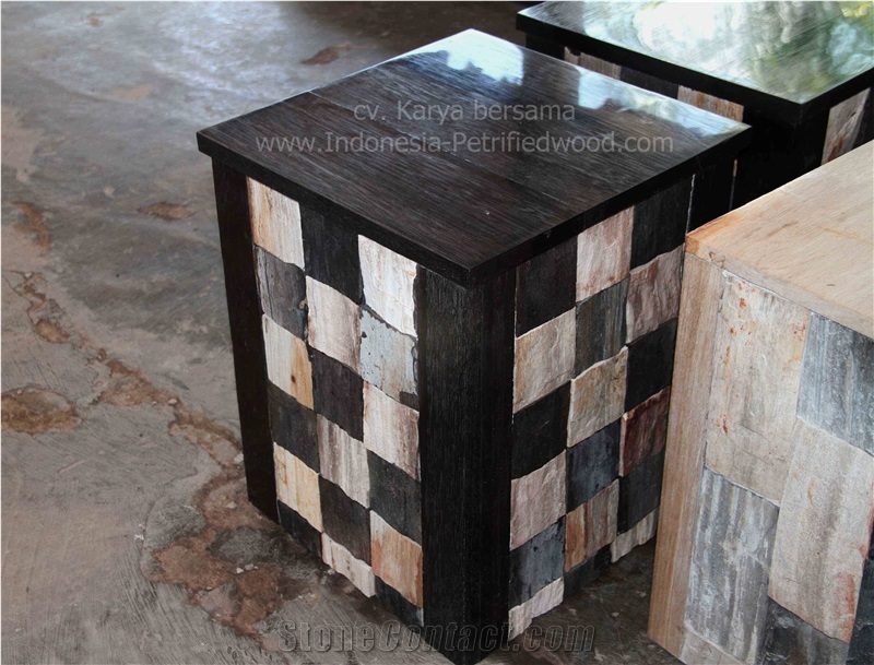 Petrified Wood Stool Square Hollow