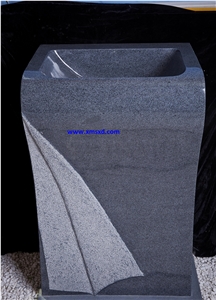 G654 Granite Pedestal Basin,Sesame Black Granite Basins,Dark Grey Granite Sinks,Bathroom Sinks,Square Basins,Square Sinks,Polished Dark Grey Granite Pedestal Basins