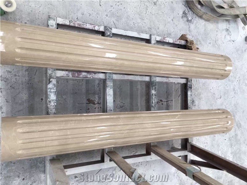 Indoor Beige Cream Marble Sculptured Column , Top , and Base