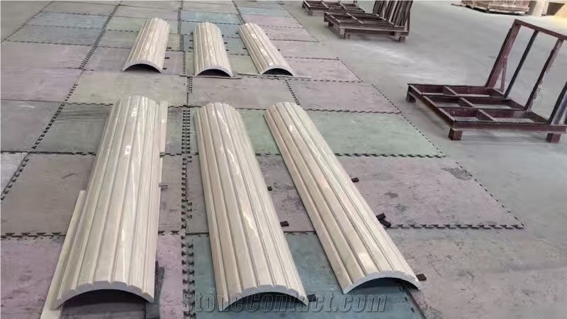 Indoor Beige Cream Marble Sculptured Column , Top , and Base