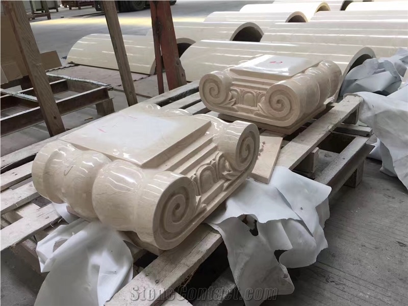 Indoor Beige Cream Marble Sculptured Column , Top , and Base