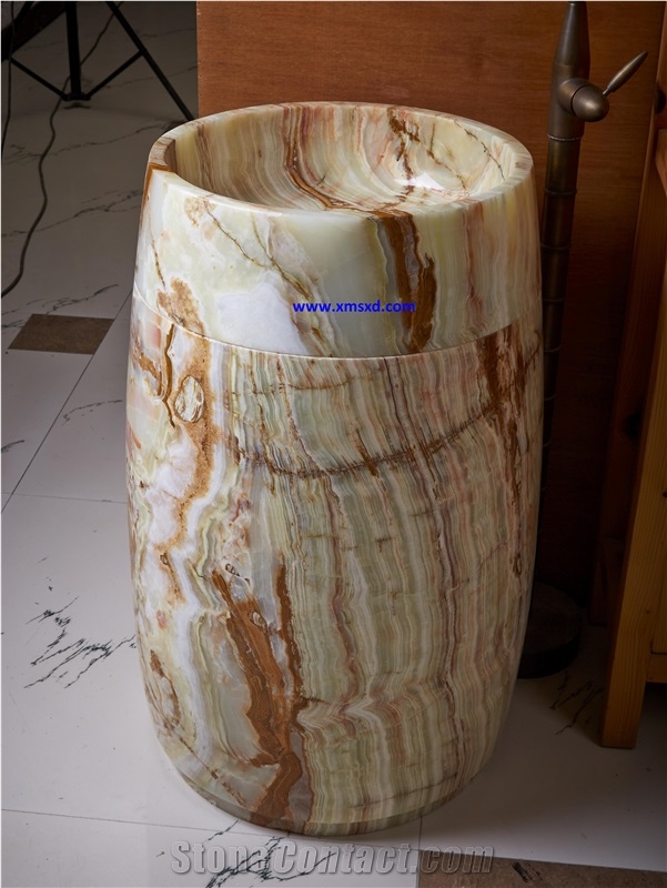 Iran Onyx Pedestal Basins,Bathroom Sinks,Vessel Sinks,Round Sinks,Round Basins,Hotel Basins,Polished Pedestal Basins