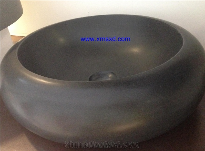 Mongolia Black,China Black Round Vessel Sinks in Honed Surface,Bathroom Sinks,Wash Basins