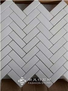 Herringbone Crystallized Thassos Glass Stone Mosaic