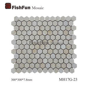 Hexagon Marble Mosaic 23*26.5*7.8, Galala Marble Mosaic, Yellow Marble Mosaic, Polished Surface, Garden & Balcony Marble and Glass Mosaic, Kitchen Marble and Glass Mosaic