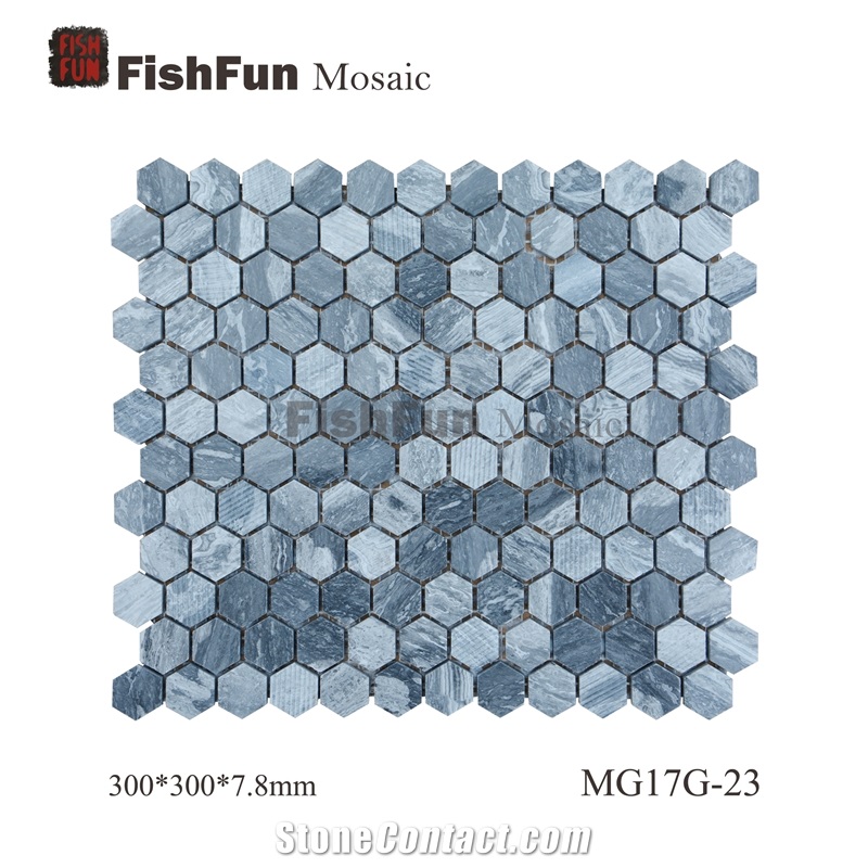 Hexagon Marble Mosaic 23*26.5*7.8, Wave Grey Marble Mosaic, Grey Marble Mosaic, Polished Surface, Garden & Balcony Marble and Glass Mosaic, Kitchen Marble Mosaic