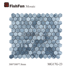 Hexagon Marble Mosaic 23*26.5*7.8, Wave Grey Marble Mosaic, Grey Marble Mosaic, Polished Surface, Garden & Balcony Marble and Glass Mosaic, Kitchen Marble Mosaic