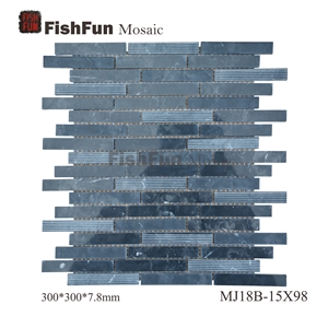 I-Shape Marble Mosaic 15*98*7.9, Black Marquina Marble Mosaic, Black Marble Mosaic, Polished Surface, Garden & Balcony Marble and Glass Mosaic, Kitchen Marble Mosaic