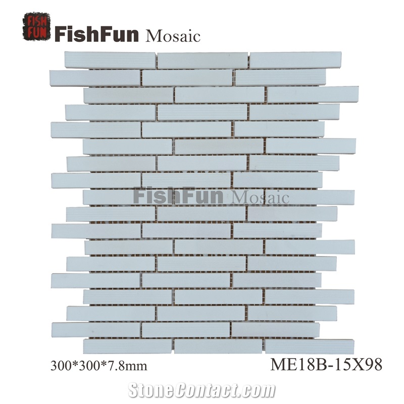 I-Shape Marble Mosaic 15*98*7.9, Crystal White Marble Mosaic, White Marble Mosaic, Polished Surface, Garden & Balcony Marble and Glass Mosaic, Kitchen Marble Mosaic