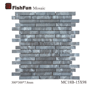 I-Shape Marble Mosaic 15*98*7.9, Oman Grey Marble Mosaic, Grey Marble Mosaic, Polished Surface, Garden & Balcony Marble and Glass Mosaic, Kitchen Marble and Glass Mosaic