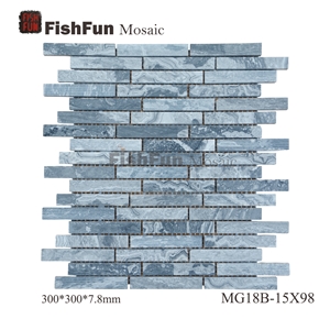 I-Shape Marble Mosaic 15*98*7.9, Wave Grey Marble Mosaic, Grey Marble Mosaic, Polished Surface, Garden & Balcony Marble and Glass Mosaic, Kitchen Marble and Glass Mosaic