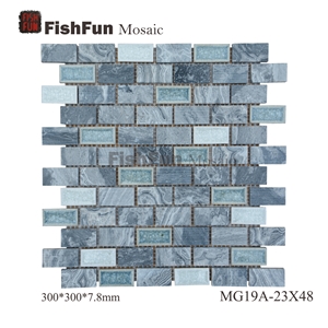 Marble and Ceramic Mosaic 23*48*7.8, Wave Grey Marble Mosaic, Grey Marble Mosaic, Polished Surface, Garden & Balcony Marble and Glass Mosaic, Kitchen Marble Mosaic