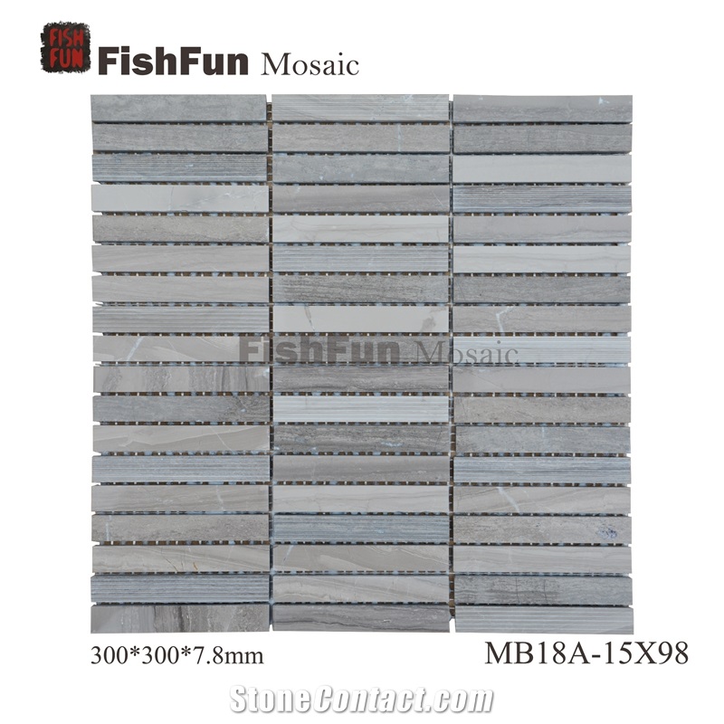 Marble Mosaic 15*98*7.8, Athen Grey Marble Mosaic, Grey Marble Mosaic, Polished Surface, Garden & Balcony Marble and Glass Mosaic, Kitchen Marble Mosaic, Elevator Mosaic