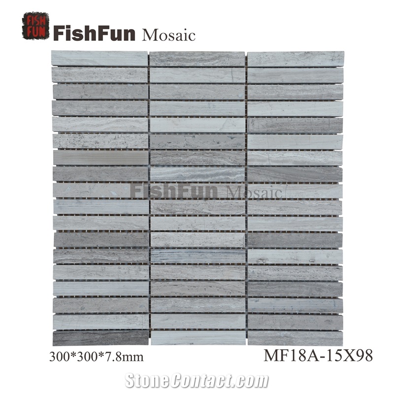 Marble Mosaic 15*98*7.8, Grey Wood Grain Marble Mosaic, Grey Marble Mosaic, Polished Surface, Garden & Balcony Marble and Glass Mosaic, Kitchen Marble and Glass Mosaic