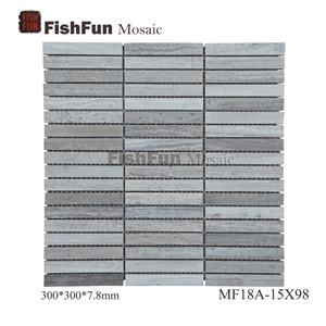 Marble Mosaic 15*98*7.8, Grey Wood Grain Marble Mosaic, Grey Marble Mosaic, Polished Surface, Garden & Balcony Marble and Glass Mosaic, Kitchen Marble and Glass Mosaic