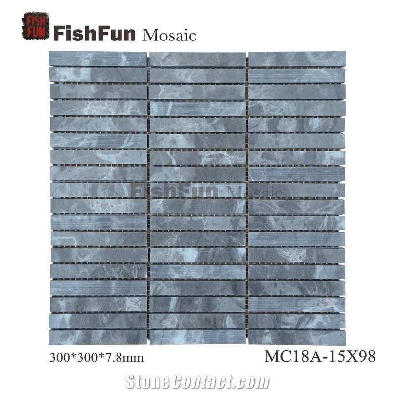 Marble Mosaic 15*98*7.8, Oman Grey Marble Mosaic, Grey Marble Mosaic, Polished Surface, Garden & Balcony Marble and Glass Mosaic, Kitchen Marble and Glass Mosaic