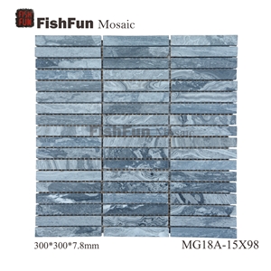 Marble Mosaic 15*98*7.8, Wave Grey Marble Mosaic, Grey Marble Mosaic, Polished Surface, Garden & Balcony Marble and Glass Mosaic, Kitchen Marble and Glass Mosaic