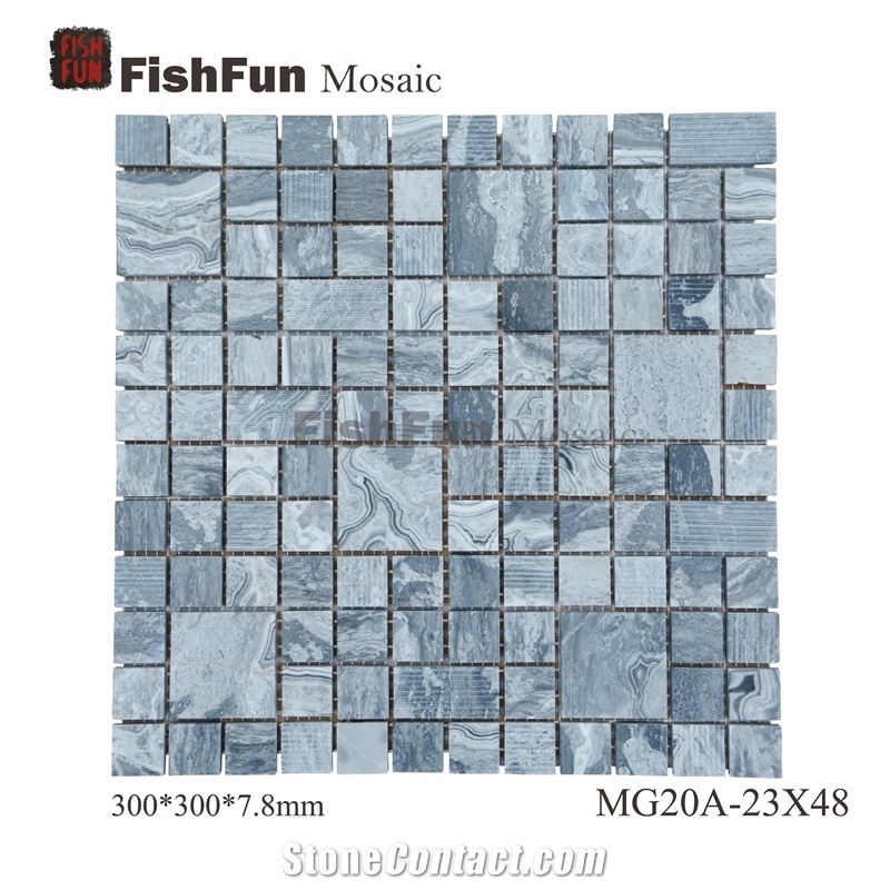 Marble Mosaic 23*23*7.8 48*48*7.8, Wave Grey Marble Mosaic, Grey Marble Mosaic, Polished Surface, Garden & Balcony Marble and Glass Mosaic, Kitchen Marble and Glass Mosaic