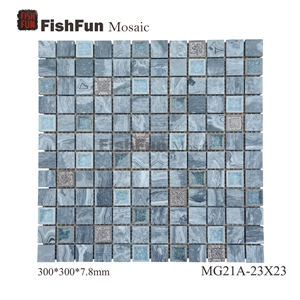 Marble Mosaic 23*23*7.8, Wave Grey Marble Mosaic, Grey Marble Mosaic, Polished Surface, Garden & Balcony Marble and Glass Mosaic, Kitchen Marble Mosaic, Elevator Mosaic