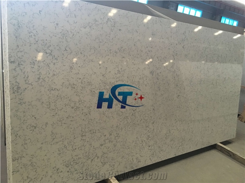 688 Carrara White Marble Look Quartz Stone Solid Surfaces Polished Slabs Tiles, Engineered Artificial Stone Slabs for Kitchen Bathroom