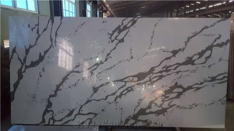 Marble Look Design Quartz Stone, Artificial Quartz Stone, Artificial Calacatta White Marble Quartz Stone Solid Surfaces