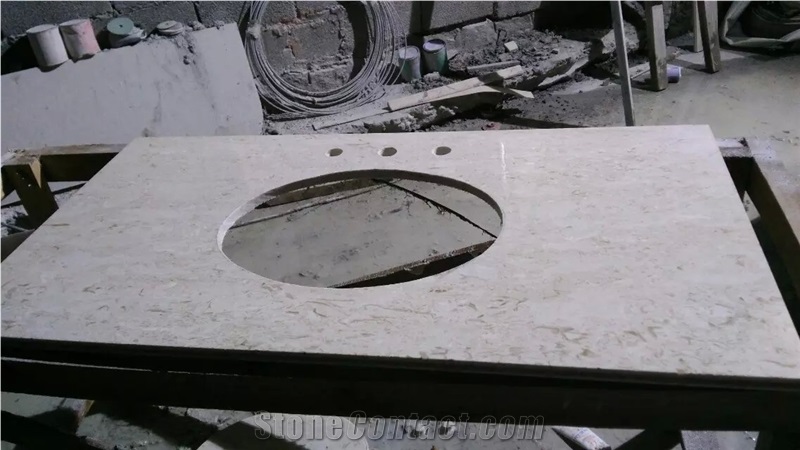 Moon Cream Beige Marble Vanity Top/Bathroom Top,Turkish Beysehir Beige Marble
