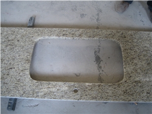 Polished Giallo Ornamental Granite Tile/Brazil Light Beige, Yellow Popular Cheap Giallo Ornamental Granite Kitchen Tops, Countertops, Bench Tops, Worktops, Natural Building Stone Bar Tops