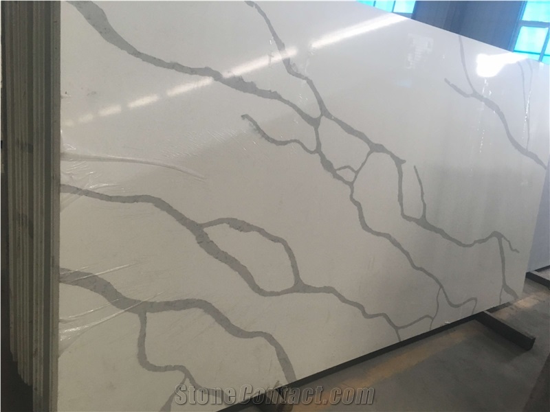 Top Quality Calacatta & Carrara White Marble Look Quartz Stone Solid Surfaces Polished Slabs Tiles, Engineered Artificial Stone Slabs