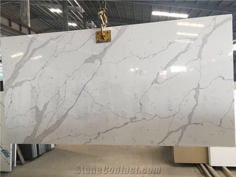 Top Quality Calacatta & Carrara White Marble Look Quartz Stone Solid Surfaces Polished Slabs Tiles, Engineered Artificial Stone Slabs