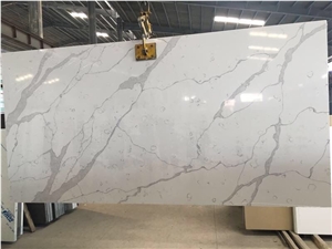 Top Quality Calacatta & Carrara White Marble Look Quartz Stone Solid Surfaces Polished Slabs Tiles, Engineered Artificial Stone Slabs