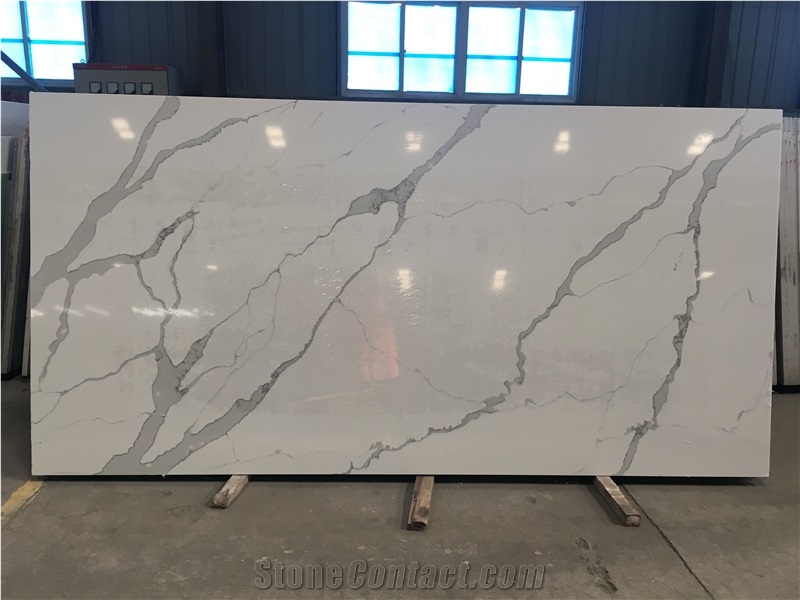 Top Quality Calacatta & Carrara White Marble Look Quartz Stone Solid Surfaces Polished Slabs Tiles, Engineered Artificial Stone Slabs