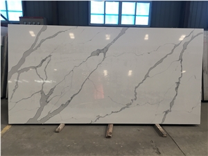 Top Quality Calacatta & Carrara White Marble Look Quartz Stone Solid Surfaces Polished Slabs Tiles, Engineered Artificial Stone Slabs