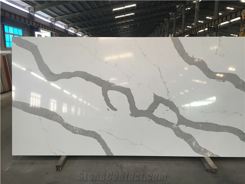 Top Quality Calacatta & Carrara White Marble Look Quartz Stone Solid Surfaces Polished Slabs Tiles, Engineered Artificial Stone Slabs