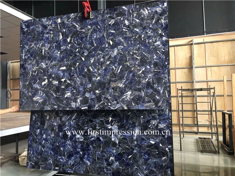 Azul Bahia Semi Precious Stone Slabs ,Sodalite Blue Jasper Backlit,Azule Bahia Gemstone Slabs ,Blue Semiprecious Stone Slabs,Semi Precious Tiles,Gmestone Tiles,Gemstone Slabs, Semi Precious Slabs
