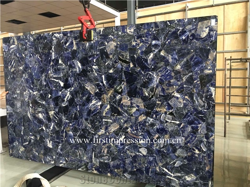 Azul Bahia Semi Precious Stone Slabs ,Sodalite Blue Jasper Backlit,Azule Bahia Gemstone Slabs ,Blue Semiprecious Stone Slabs,Semi Precious Tiles,Gmestone Tiles,Gemstone Slabs, Semi Precious Slabs