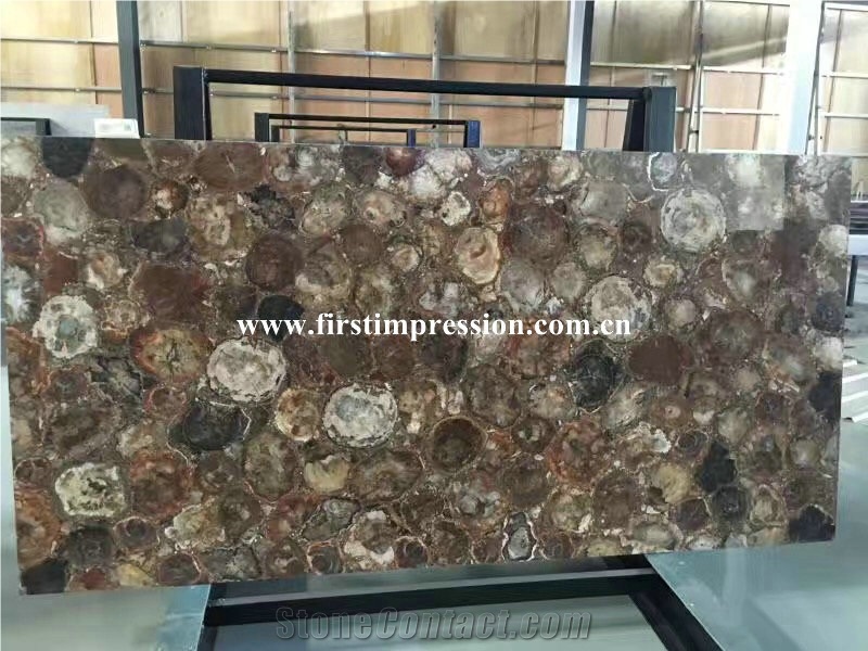 Best Price Brown Petrified Wood(Round Wood)/Semiprecious Stone Slab&Customized/Semi Precious Stone Slab for Wall Cladding&Flooring/Semi-Precious Stone Panel/Interior Decoration Gemstone Slabs