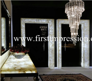 Crystal White Gemstone Bathroom Design/White Crystal Precious Stone Bathroom Countertop/White Luxury Bathroom Ideas /White Crystal Backlit Gemstone Bathroom /White Crystal Wall Panel