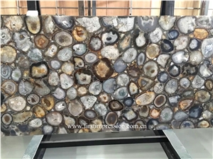 Grey Agate Slab & Customized /Gemstone Floor Covering/Light Grey Semi Precious Stone Panels/Semi Precious Stone Flooring/Gemstone Interior Decoration/Polished Brazil Agate Semiprecious Stone Big Slabs