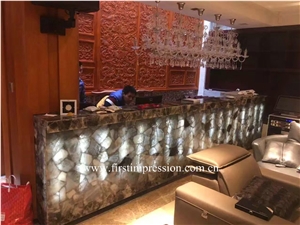 Grey Quartz Gemstonee Bar Top Backlit ,Smoke Crystal Semi Precious Stone Wall Tiles ,Semiprecious Stone Panels,Grey Gemstone ,Precious Stone Slabs,Grey Gemstone Bar Top,Grey Quartz Semi Precious Top