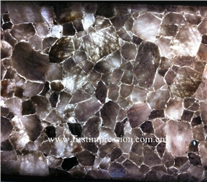 Grey Quartz Stone Wall Tiles, Luxury Translucent Smoke Crystal Stone Panels,Semi Precious Stone Slab,Grey Quartz Interior Decoration,Grey Crystal Gemstone Slabs Backlit , Grey Crystal Gemstone Slabs