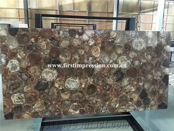Hot Sale Best Price Brown Petrified Wood(Round Wood)/Semiprecious Stone Slab&Customized/Semi Precious Stone Slab for Wall Cladding&Flooring/Semi-Precious Stone Panel/Interior Decoration Gemstone Slabs
