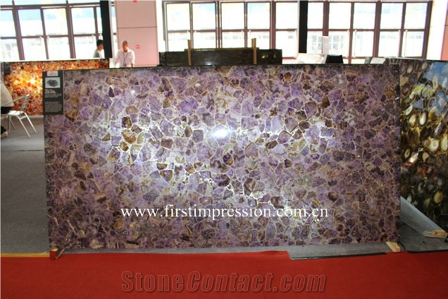 Lilac Grystal Semi-Precious Stone Tops,Amethyst Semiprecious Slab Backlit, Purple Crystal Stone Panels, Semi Precious Stone Slabs, Violet Crystal Gemstone,Purple Gemstone Luxury Material