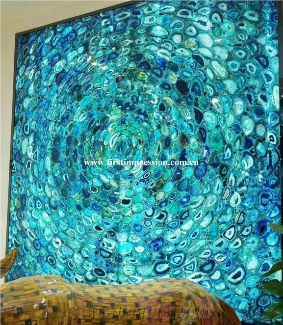 Luxury Blue Agate Slab & Tile/Semiprecious Stone Gemstone Stone/Transperant Countertop Intertior Wall Cladding High Polished Big Slabs